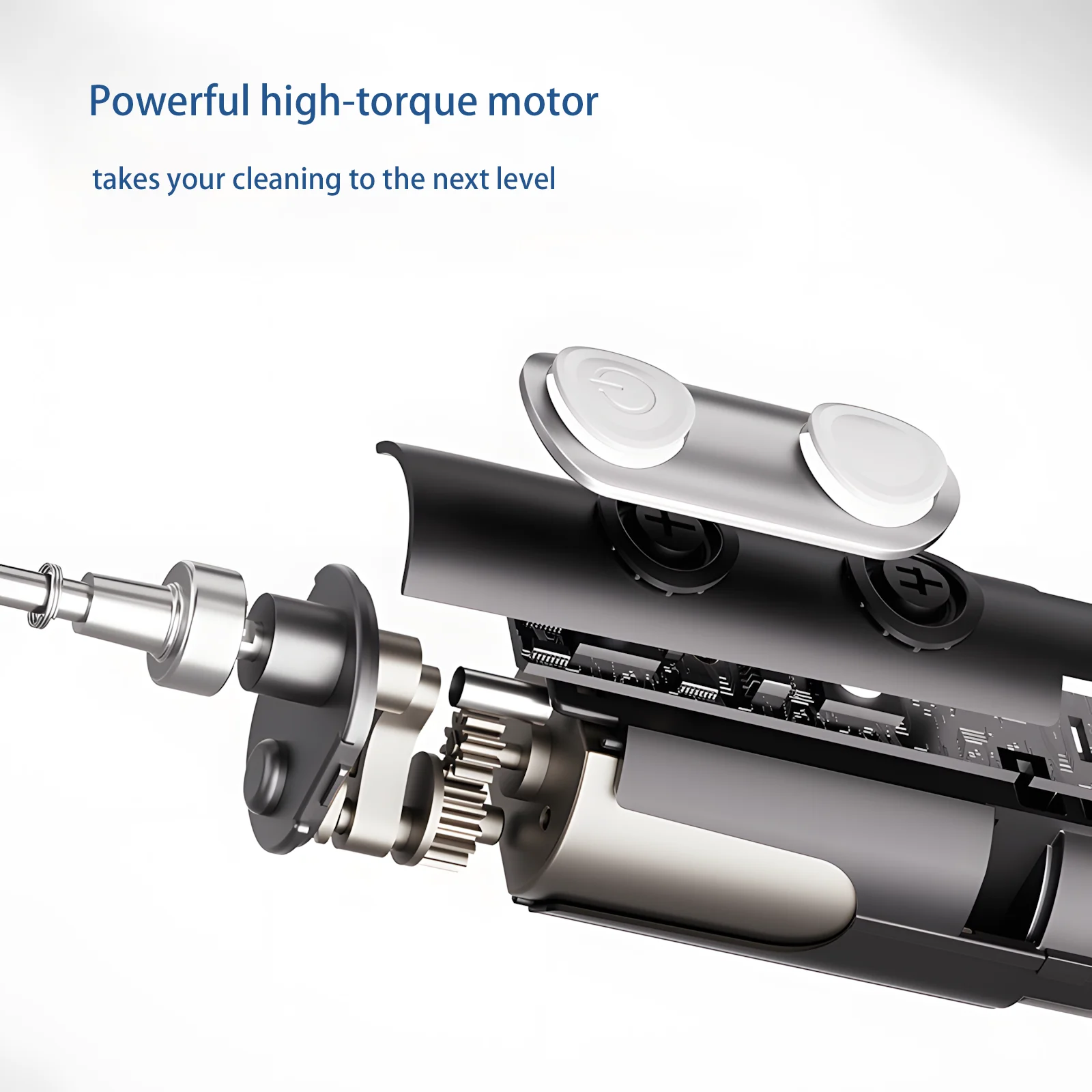 Grin Teeth ET 2 – High Torque Motor for Enhanced Cleaning Internal view of Grin Teeth ET 2 electric toothbrush showing powerful high-torque motor structure
