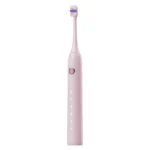 Side view of Grin Teeth ET 3A minimalist electric toothbrush in soft pink, showing smart mode icons
