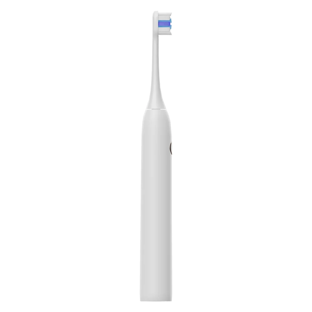 Minimalist sonic toothbrush Grin Teeth ET 3B white model, ultra-slim side profile highlighting clean contours and bristle layout