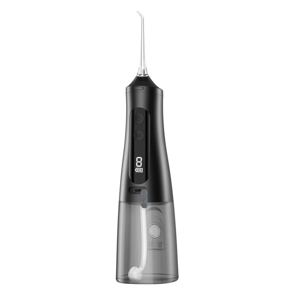 Grin Teeth WF 2B professional water flosser with USB charging port, LED screen, and ergonomic one-button control interface