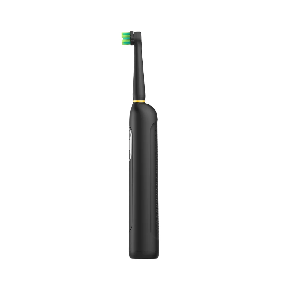 Grin Teeth ET 2B rotating electric toothbrush in black, side view showing textured grip