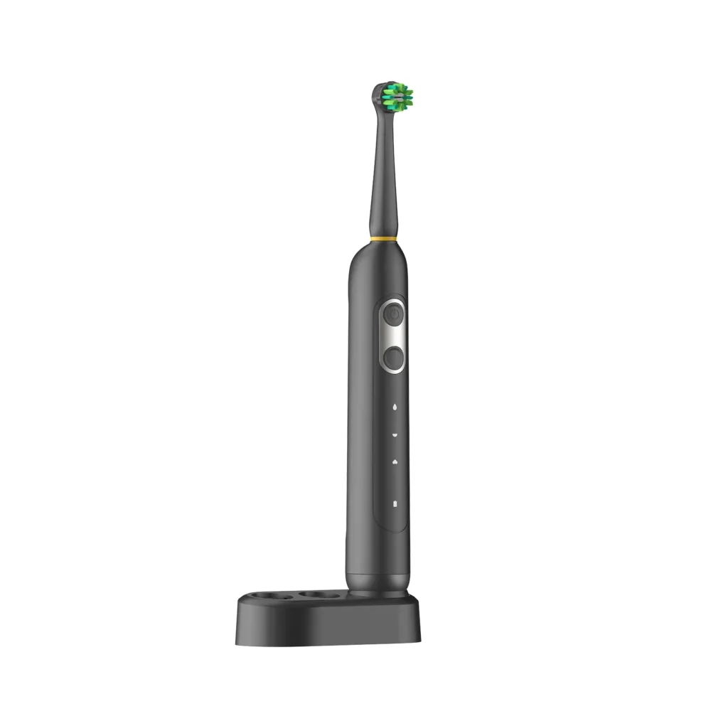 Grin Teeth ET 2B rotating electric toothbrush on charging base, black color