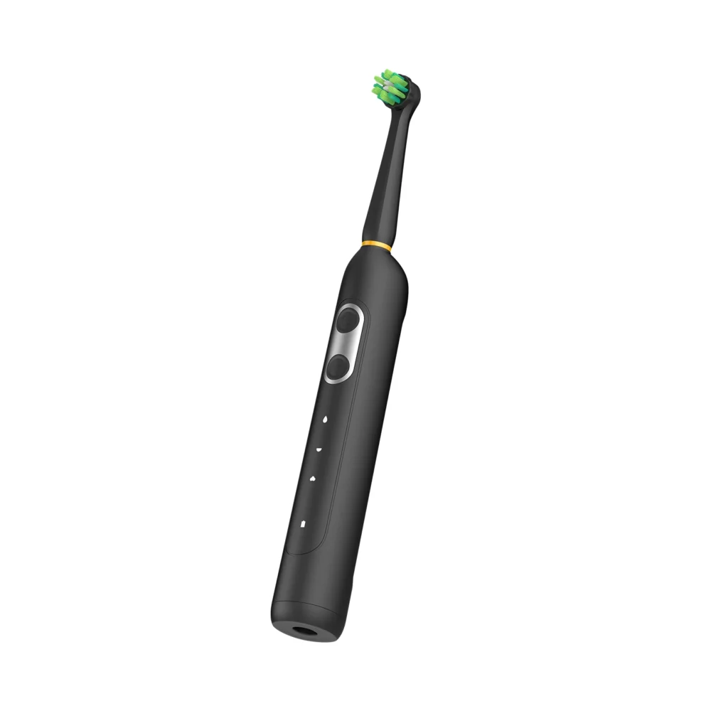 Grin Teeth ET 2B rotating electric toothbrush in black, angled side view