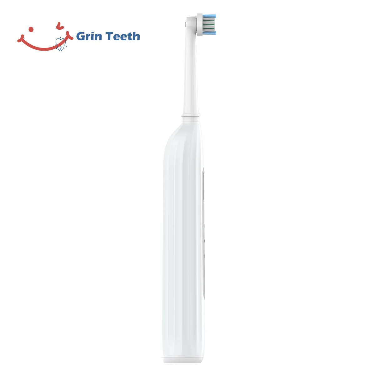 Grin Teeth ET 6B electric rotating toothbrush in white, quiet motor design with slim matte-finish back view