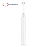 Grin Teeth ET 6B electric rotating toothbrush in white, full rear view showing quiet design and slim ergonomic back handle