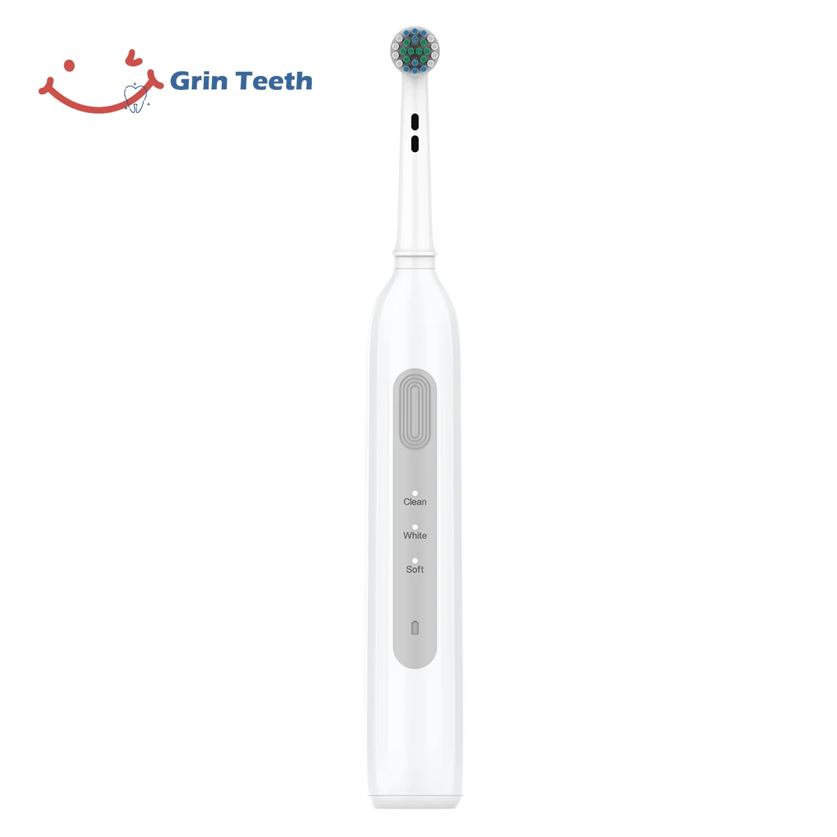 Grin Teeth ET 6B electric rotating toothbrush in white with quiet motor and 3 cleaning modes