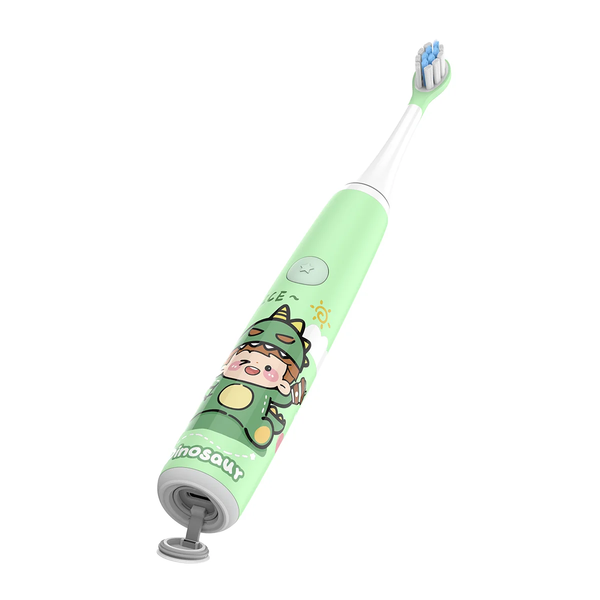 Grin Teeth ET 5A electric toothbrush for kids ages 4–8 with dinosaur design and pressure sensor