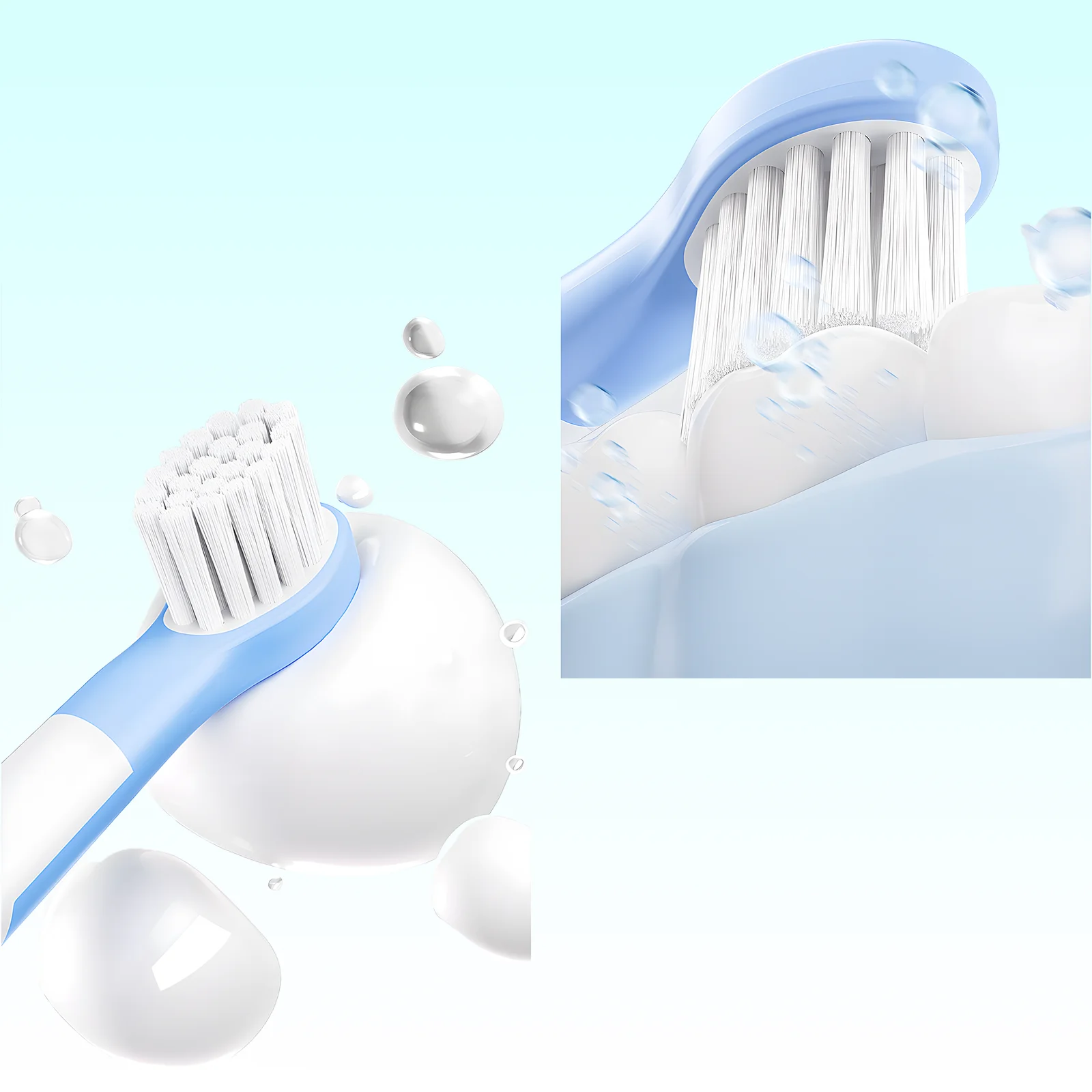 Grin Teeth ET 4 – Rounded Brush Tips Secure Bristle Design Grin Teeth ET 4 toothbrush head close-up showing rounded-edge bristles and secure fixing for safe oral contact