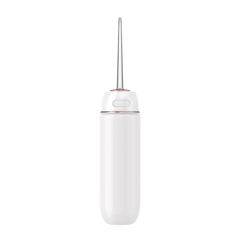 Front view of Grin Teeth WF 3A portable water flosser with sleek white body and vertical nozzle