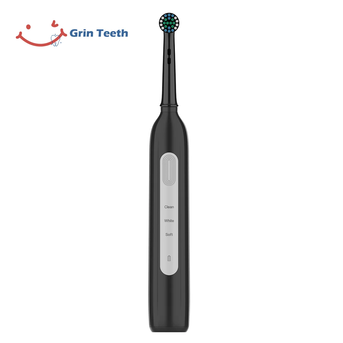 Grin Teeth ET 6C rotating head electric toothbrush in black with quiet motor and 3 cleaning modes