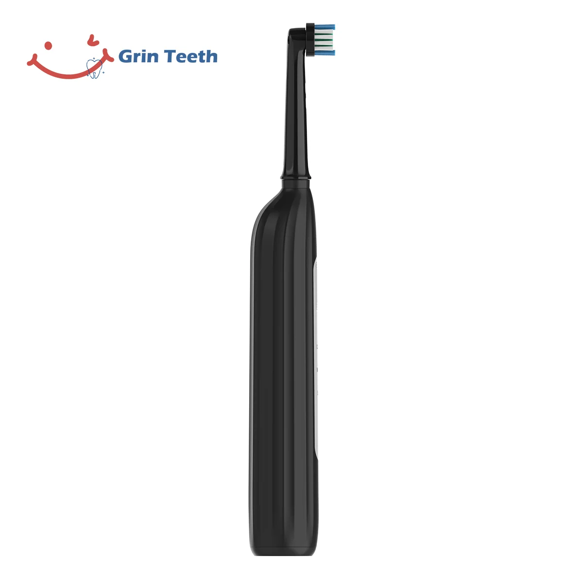 Quiet black rotating head electric toothbrush side profile view of Grin Teeth ET 6C