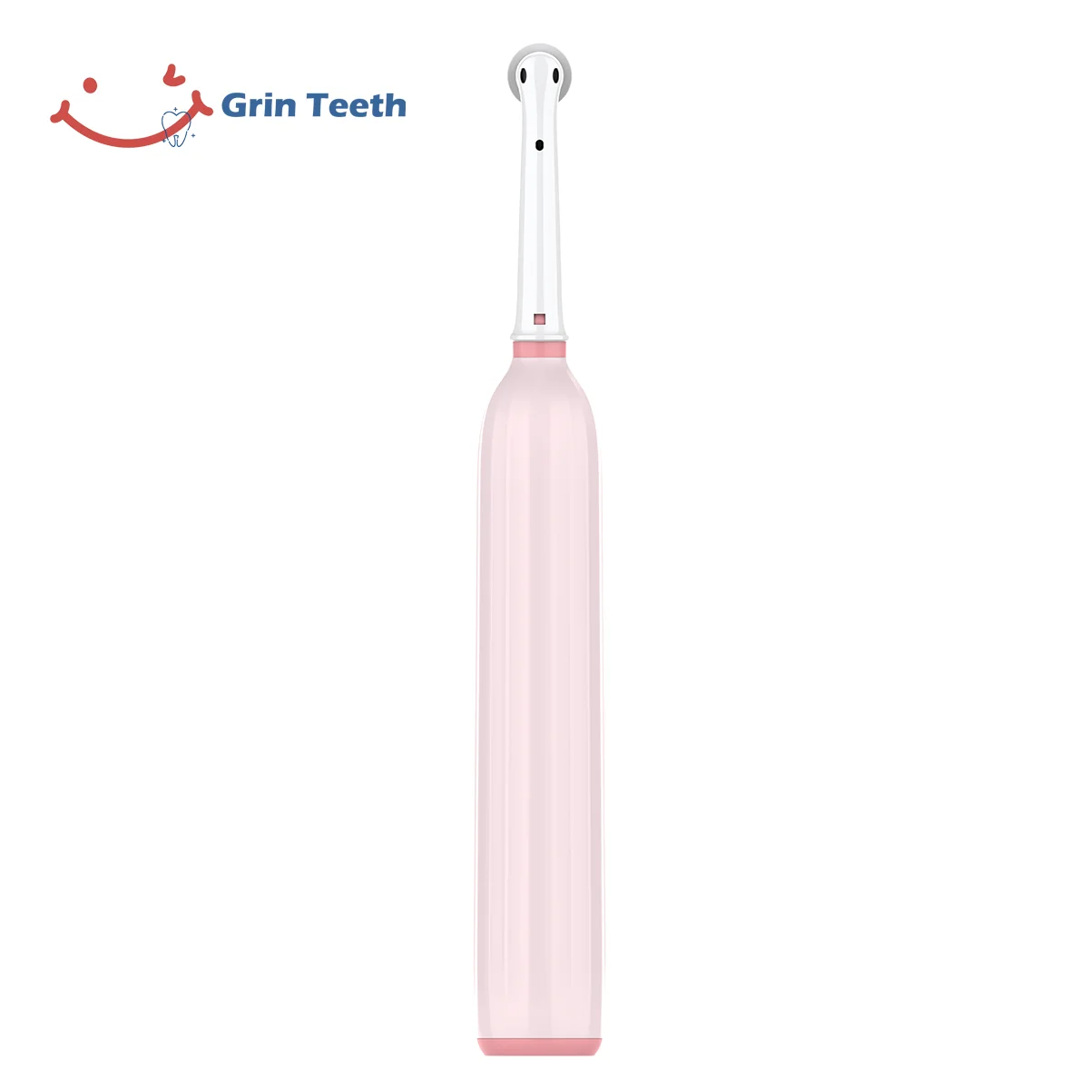 Grin Teeth ET 6A rotating oscillating electric toothbrush rear view showcasing slim ergonomic handle and soft pink finish