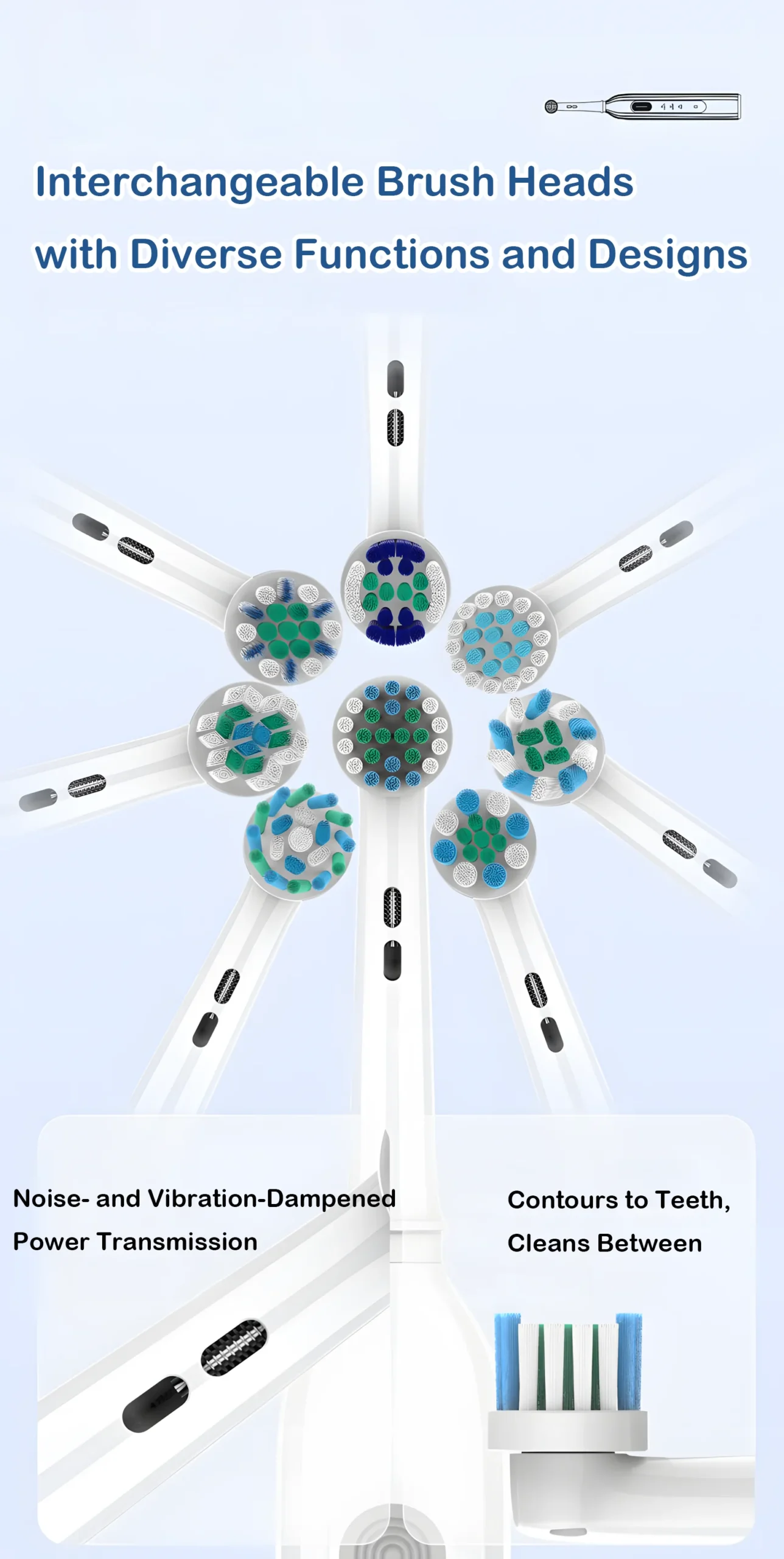 Rotating Oscillating Electric Toothbrush – ET 6 Brush Heads scaled Grin Teeth ET 6 rotating oscillating electric toothbrush with interchangeable brush heads in multiple designs
