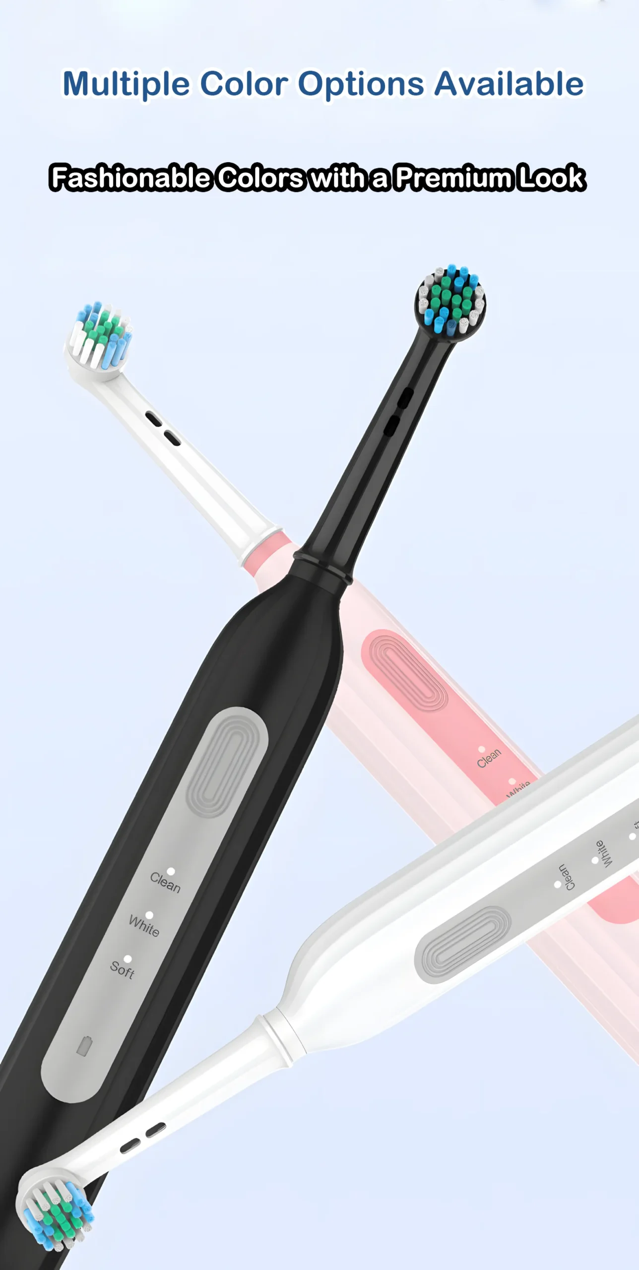 Rotating Oscillating Electric Toothbrush – ET 6 Color Options scaled Grin Teeth ET 6 rotating oscillating electric toothbrush in black, white, and pink colors