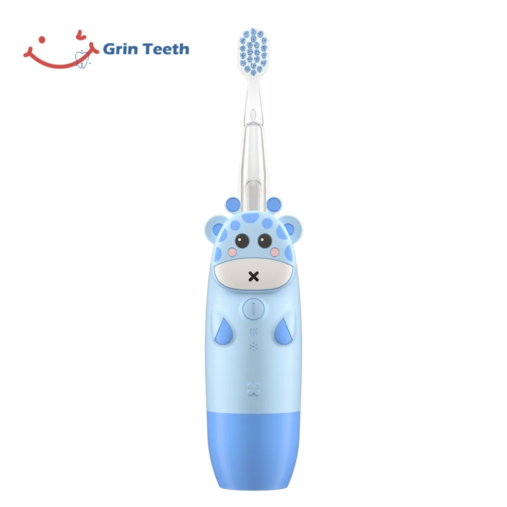 Front view of Blue Cartoon Giraffe Electric Toothbrush for Boys – Grin Teeth ET 8B