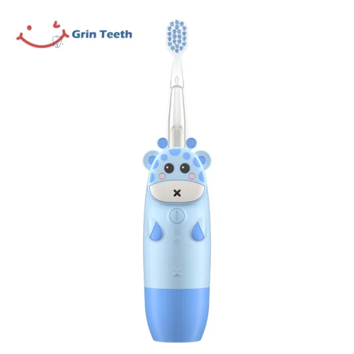 Front view of Blue Cartoon Giraffe Electric Toothbrush for Boys – Grin Teeth ET 8B