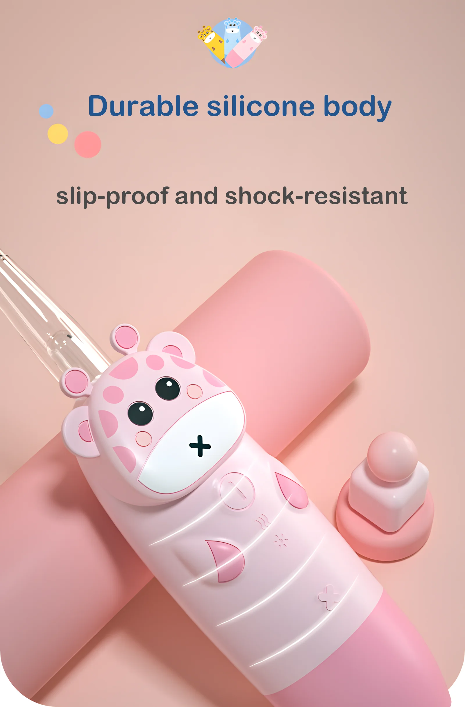 Cartoon Giraffe Electric Toothbrush for Kids Ages 3–8 – Grip Design Pink Grin Teeth ET 8 cartoon giraffe electric toothbrush with non-slip silicone body and shock-resistant grip for kids aged 3–8