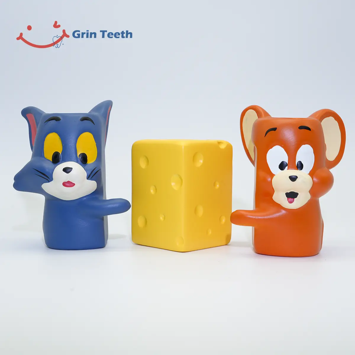 Ceramic Toothbrush Holder – Tom and Jerry Pair Display Separated Tom and Jerry ceramic toothbrush holders with cheese block in the middle