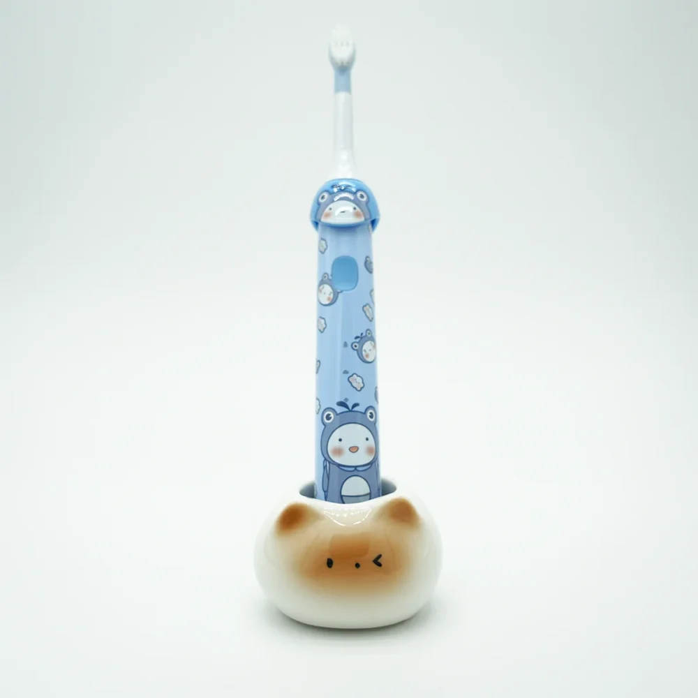 Cute ceramic single-slot toothbrush holder with kids' electric brush