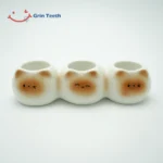 Ceramic cute toothbrush holder with 3 slots and cat face design