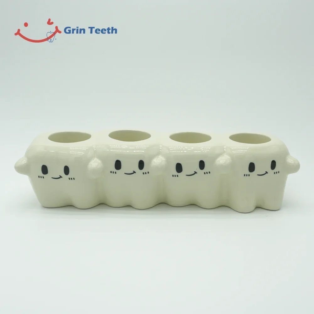 Cute tooth-shaped ceramic electric toothbrush holder with 4 slots