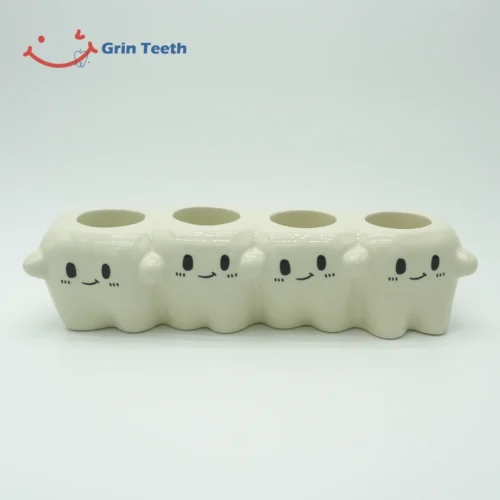Cute tooth-shaped ceramic electric toothbrush holder with 4 slots