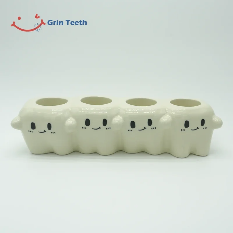 Cute tooth-shaped ceramic electric toothbrush holder with 4 slots