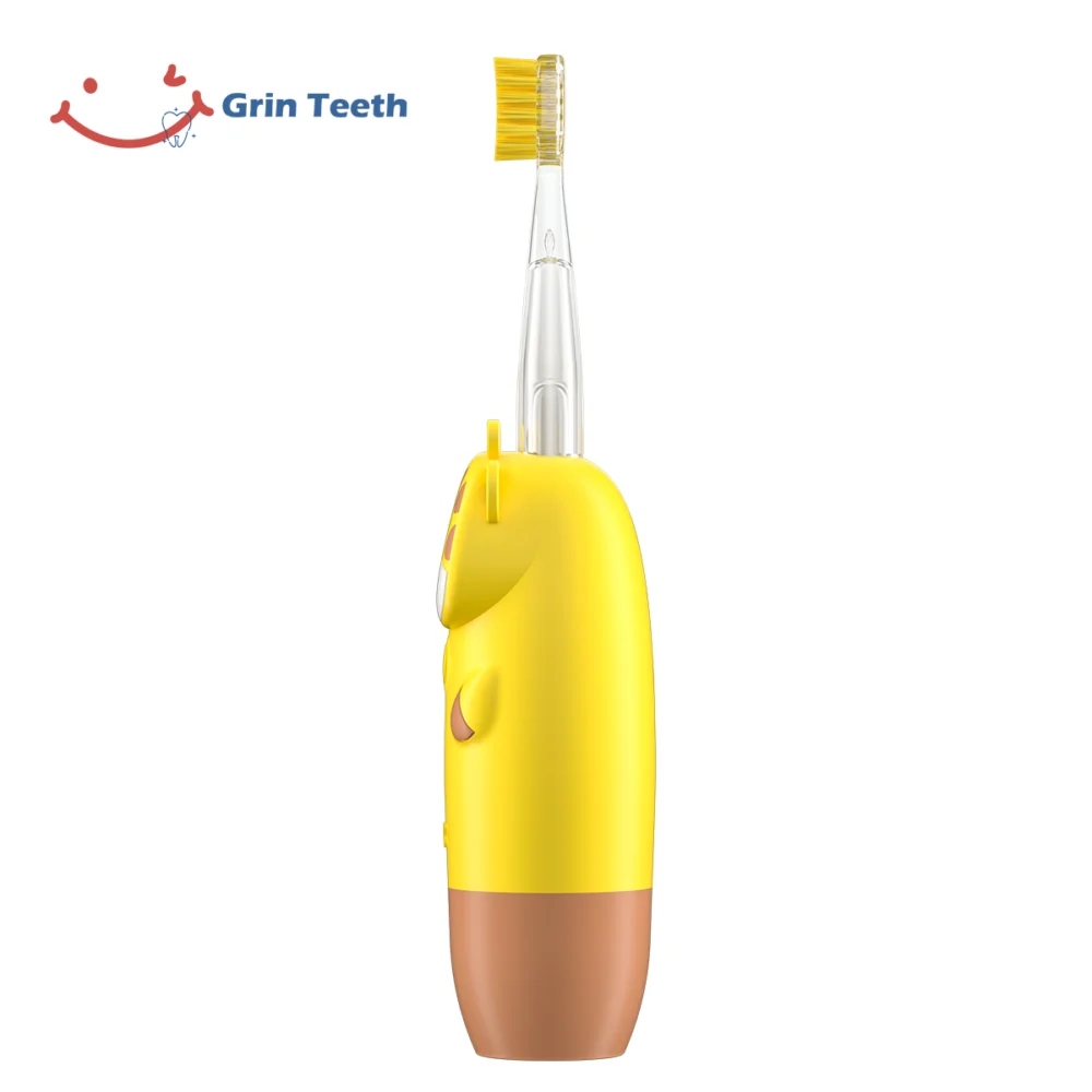 Side angle of Yellow Cartoon Giraffe Electric Toothbrush for Kids – ET 8A