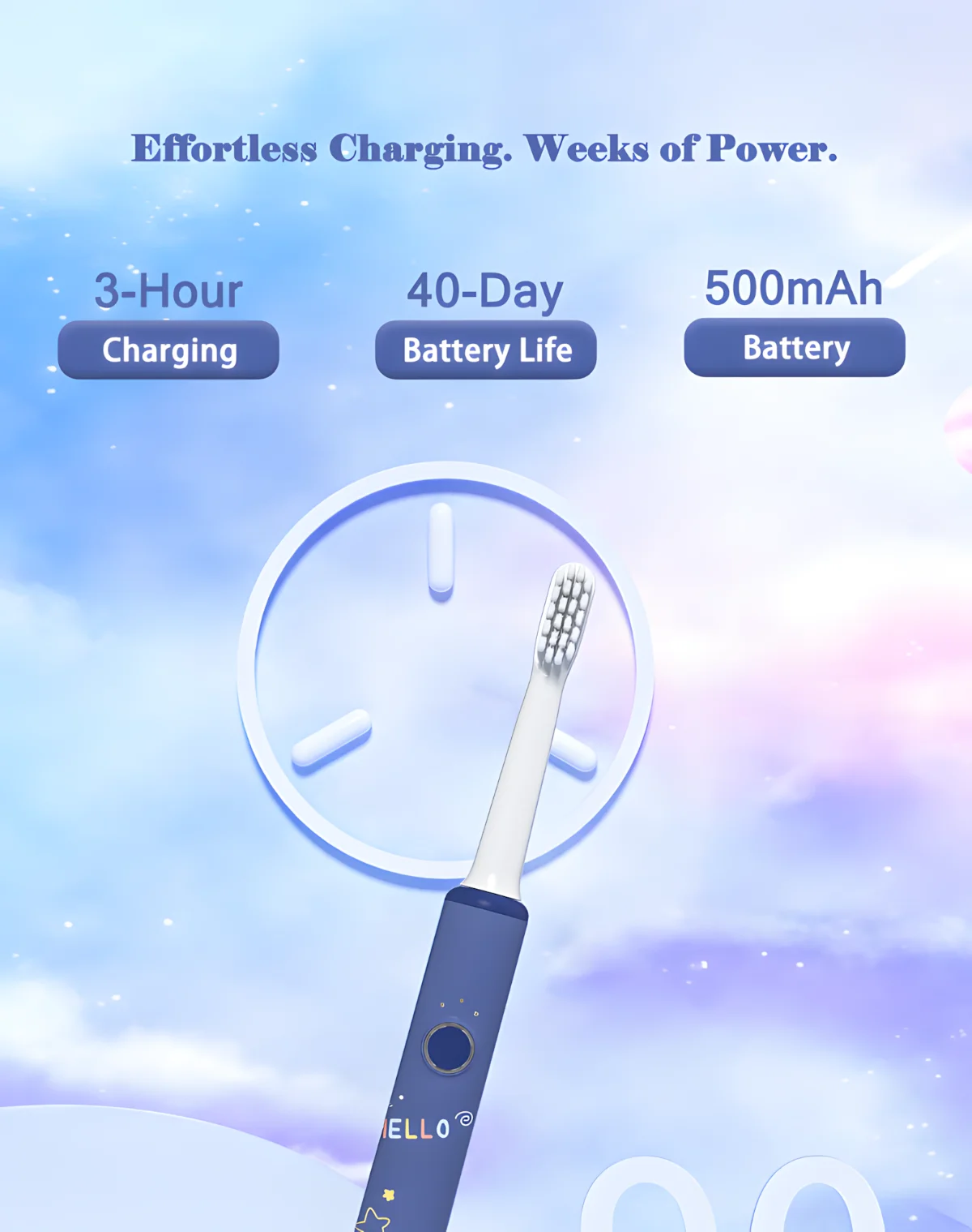 Grin Teeth ET 9 electric toothbrush with 40-day battery life, 3-hour fast charging, and 500mAh power for teens with braces