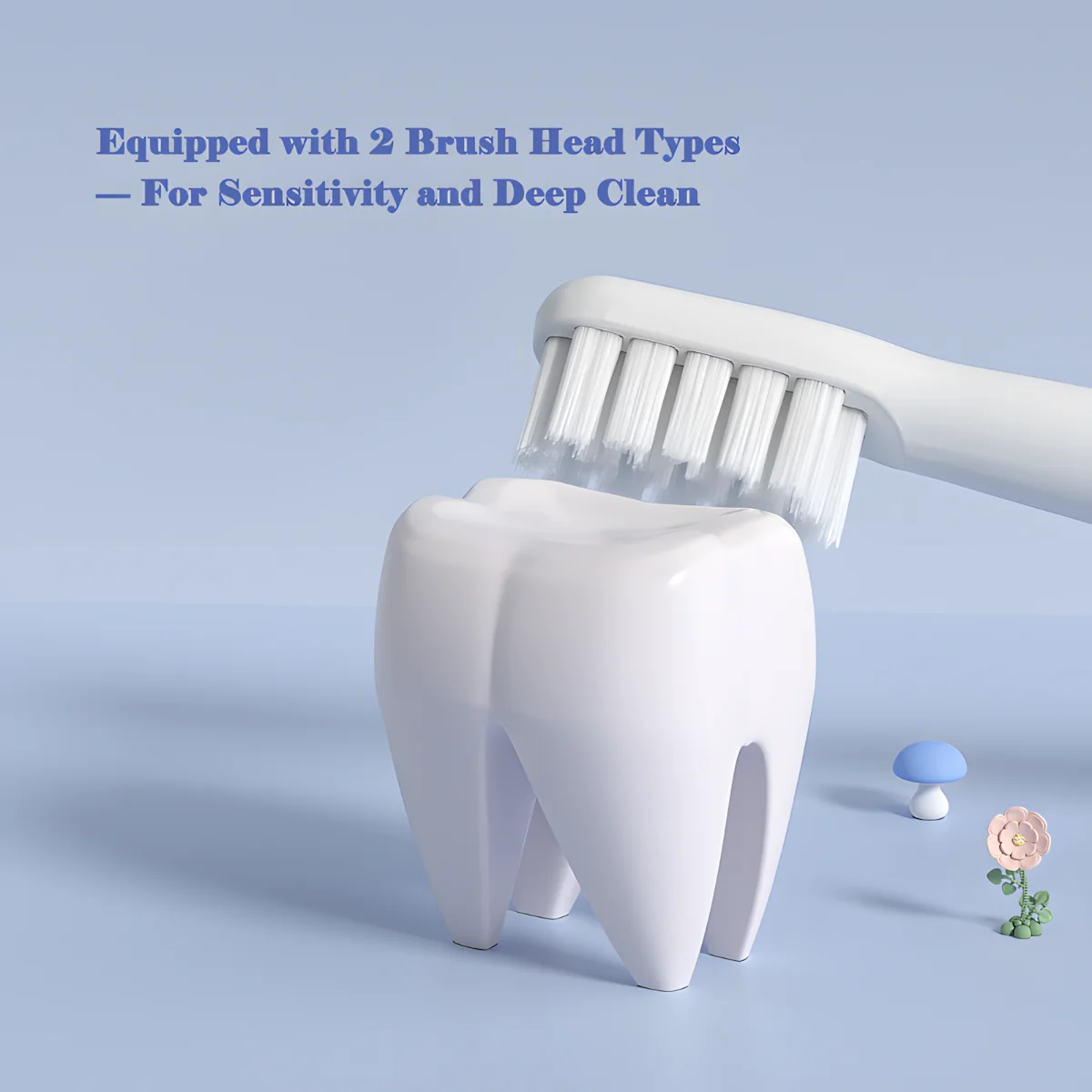Electric toothbrush cleaning a tooth model with soft bristles – Grin Teeth ET 9 series for teens with braces
