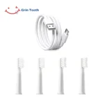 4 replacement brush heads and USB-C charging cable for Grin Teeth ET 9 series electric toothbrushes
