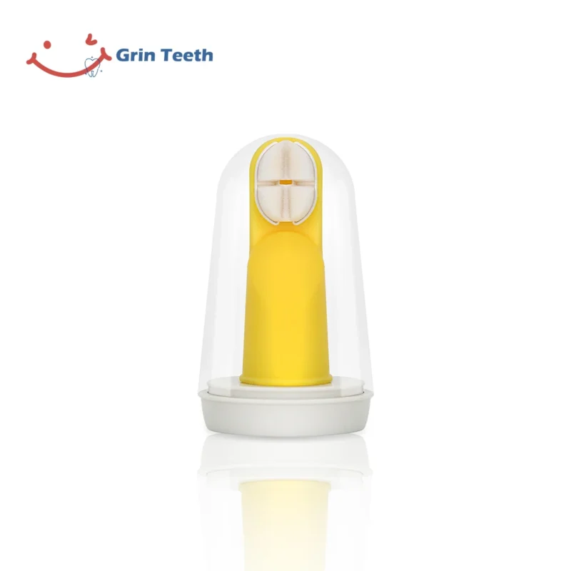 Infant finger toothbrush with ultra-soft short bristles in a hygienic travel case; BPA-free, flexible, gentle on gums.