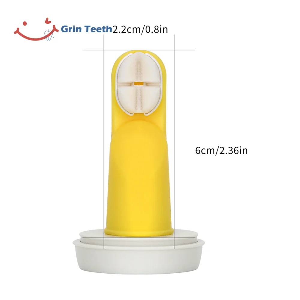 Infant finger toothbrush with soft short bristles, 6 cm length and 2.2 cm head; BPA-free, flexible, gentle on newborn gums.