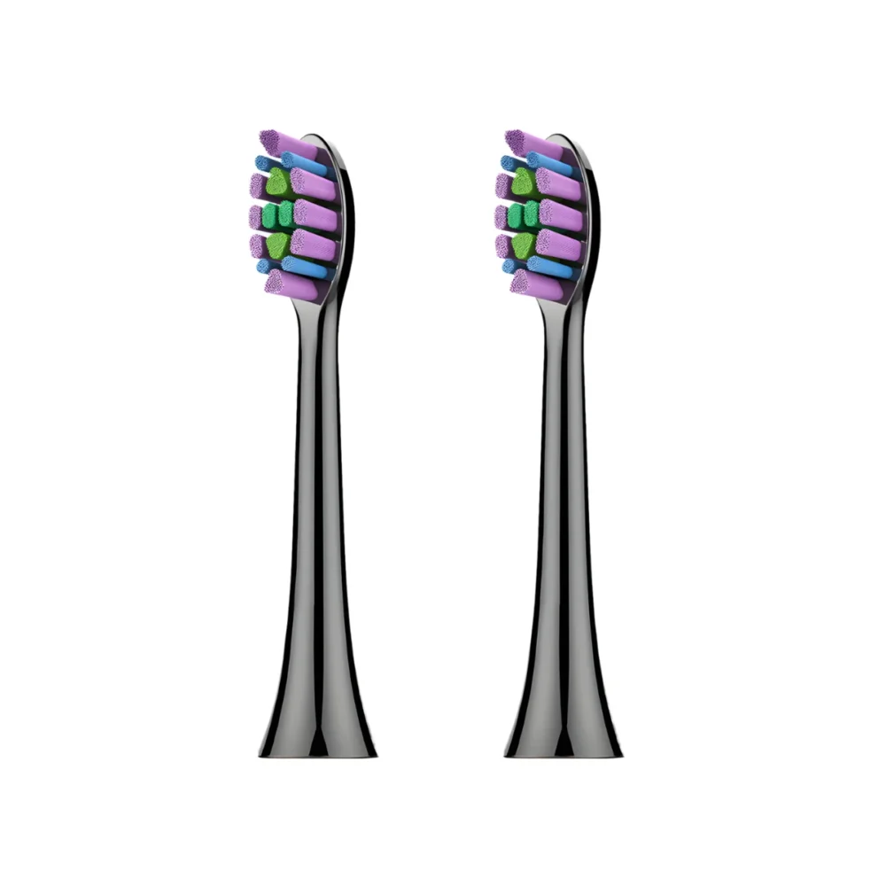 Black ET 1 toothbrush heads two-pack with soft polished bristles and color-fade indicator for timely brush head replacement