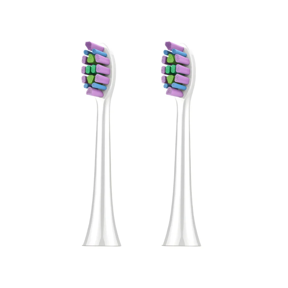 White ET 1 toothbrush heads set of two with soft polished bristles and blue fading fibers for replacement indication