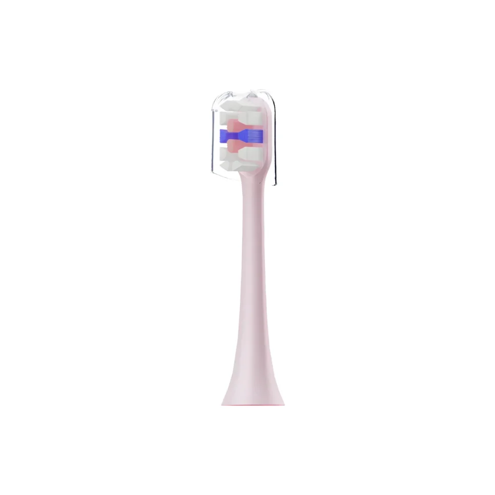 Purple ET 3 Toothbrush Heads with 3D multi-layer bristles and clear cap for 200% plaque cleaning and less toothpaste residue.