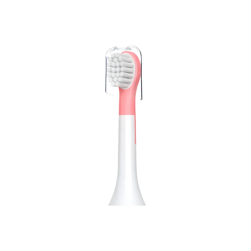Pink ET 4 Toothbrush Heads refill, compact silicone kids brush head with ultra-soft bristles and a clear protective cap.