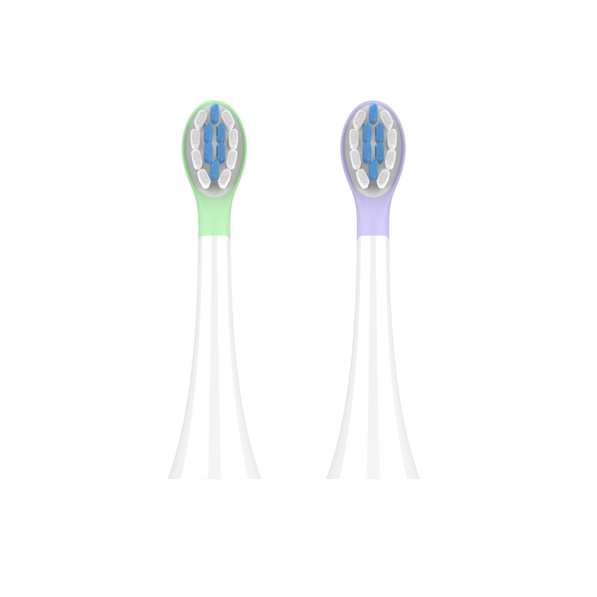 ET 5 Toothbrush Heads, green and purple soft silicone brush heads for kids, safe non-toxic materials, gentle on delicate gums