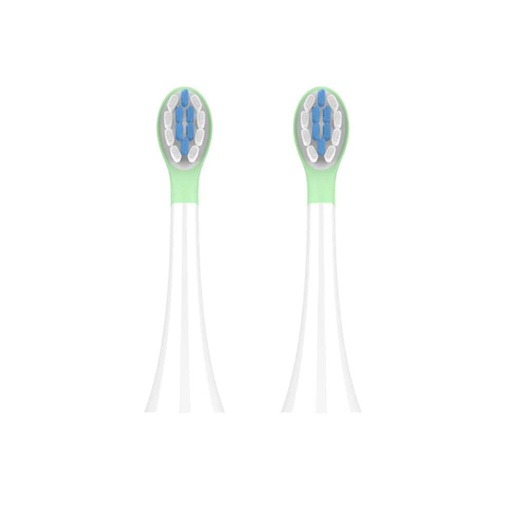 ET 5 Toothbrush Heads, two green soft silicone brush heads for kids, safe non-toxic materials, gentle on sensitive gums