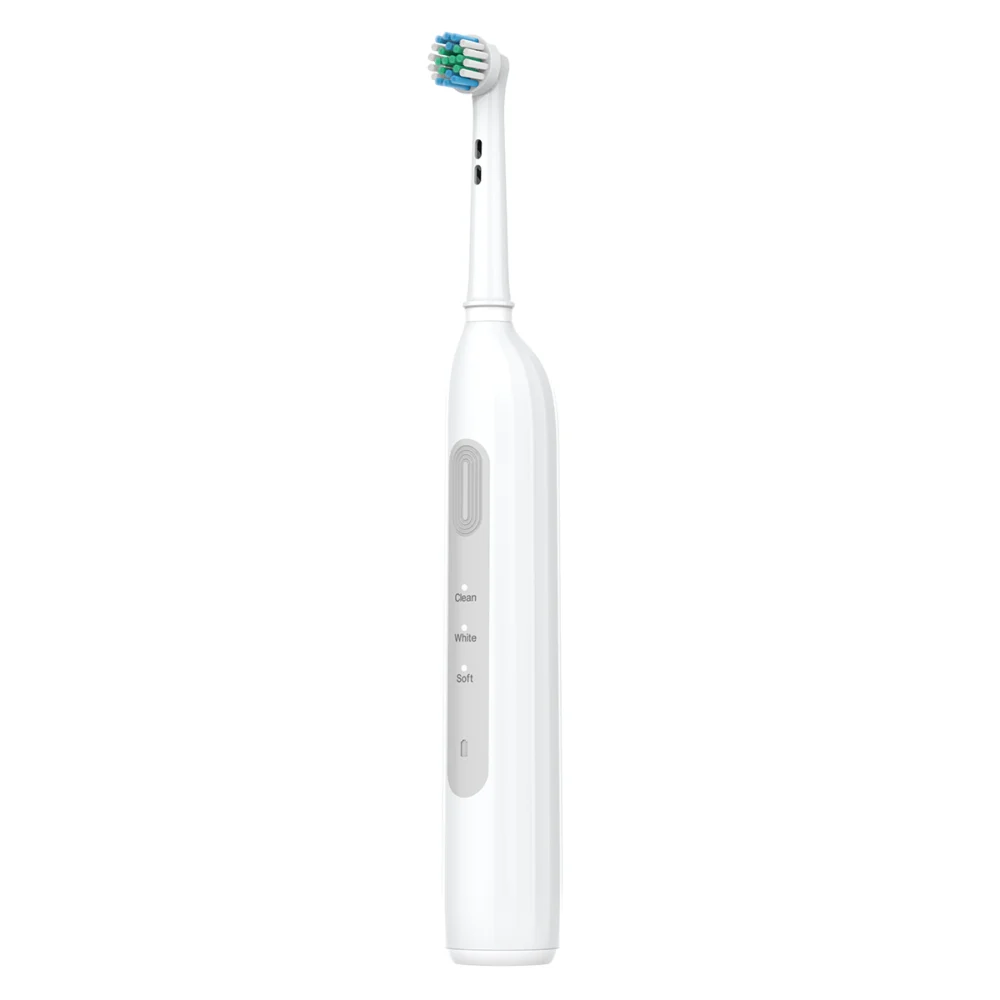 Side view of Grin Teeth ET 6B electric rotating toothbrush with quiet motor and slim ergonomic handle