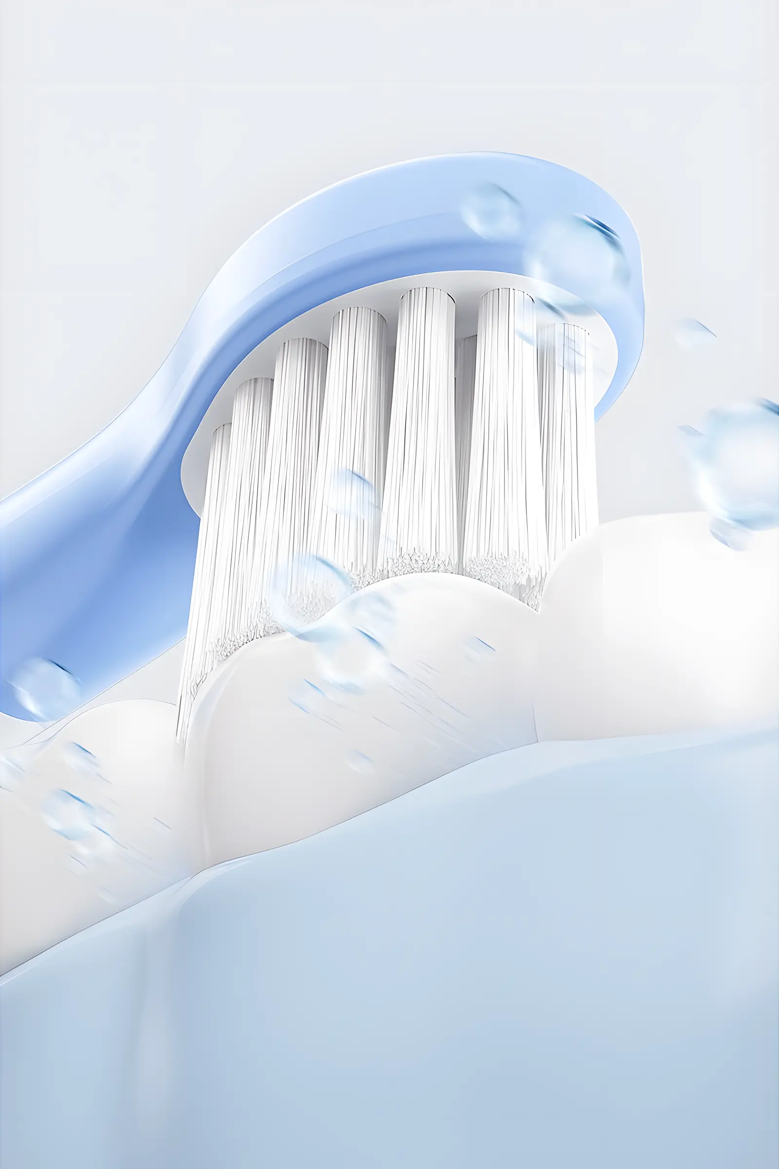 Grin Teeth ET 4 kids toothbrush bristles shown fitting closely along tooth curves, providing gentle, effective cleaning for young teeth