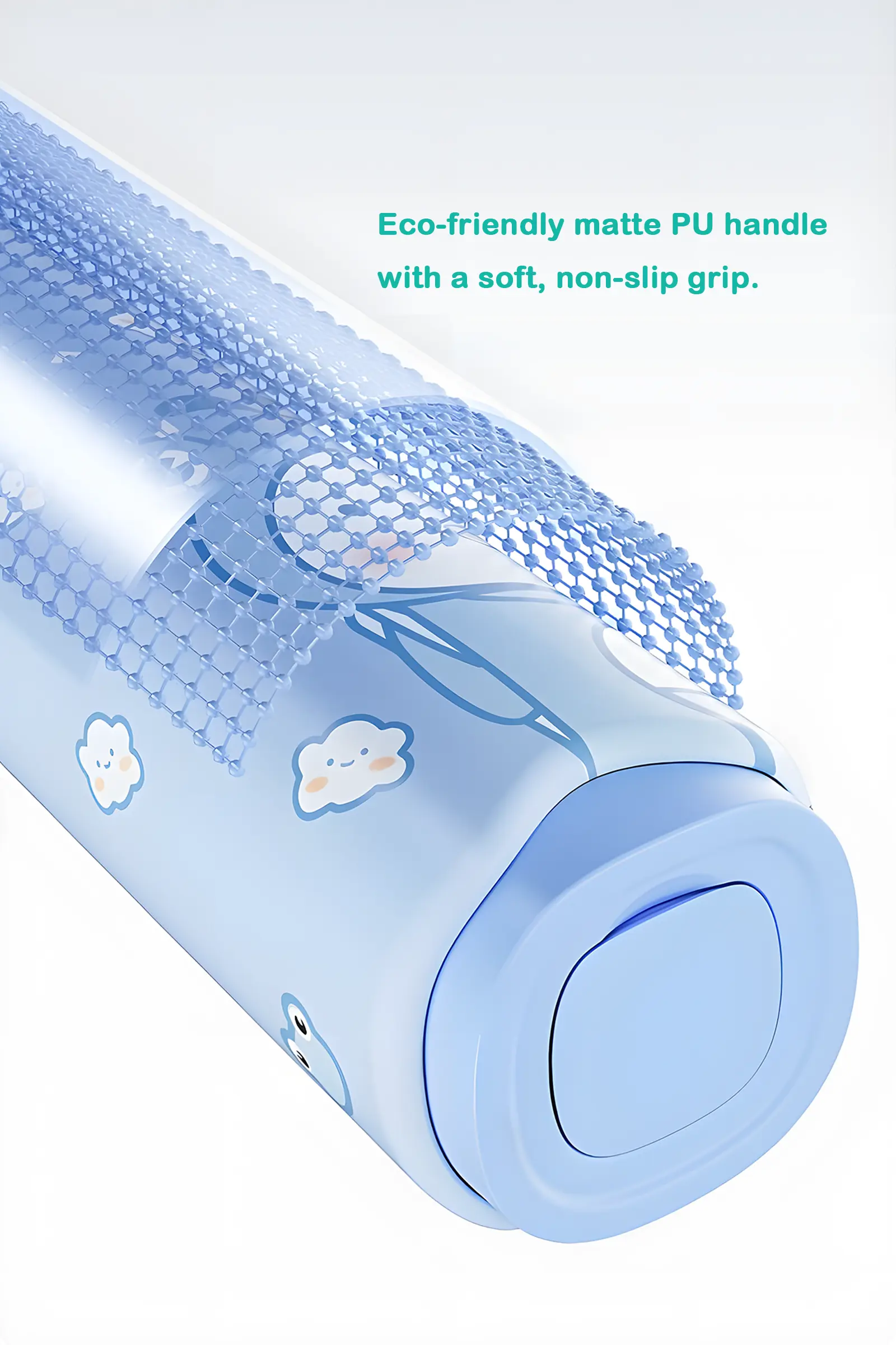 Grin Teeth ET 4 kids toothbrush with eco-friendly matte PU handle providing a soft, non-slip grip for safer, steadier brushing