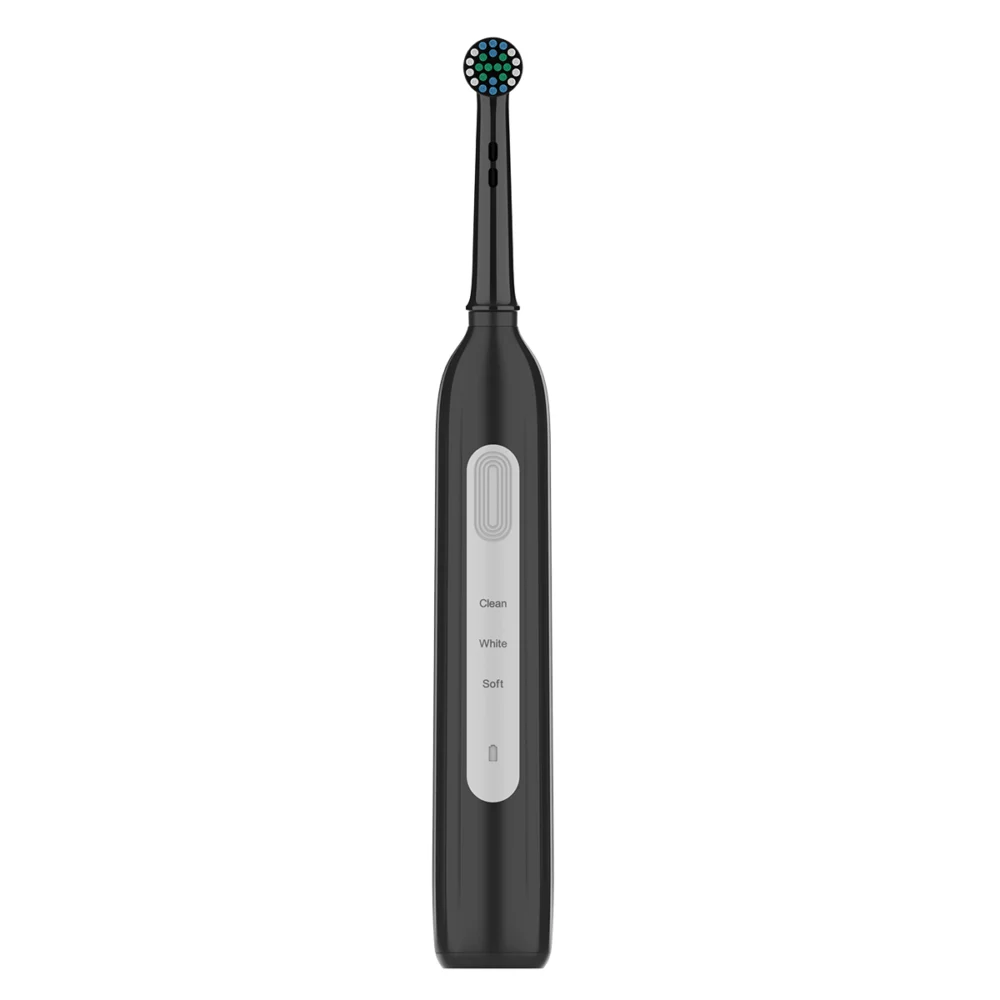 Grin Teeth ET 6C rotating head electric toothbrush with quiet motor and black minimalist design