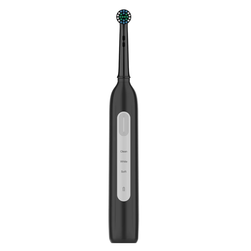 Grin Teeth ET 6C rotating head electric toothbrush with quiet motor and black minimalist design