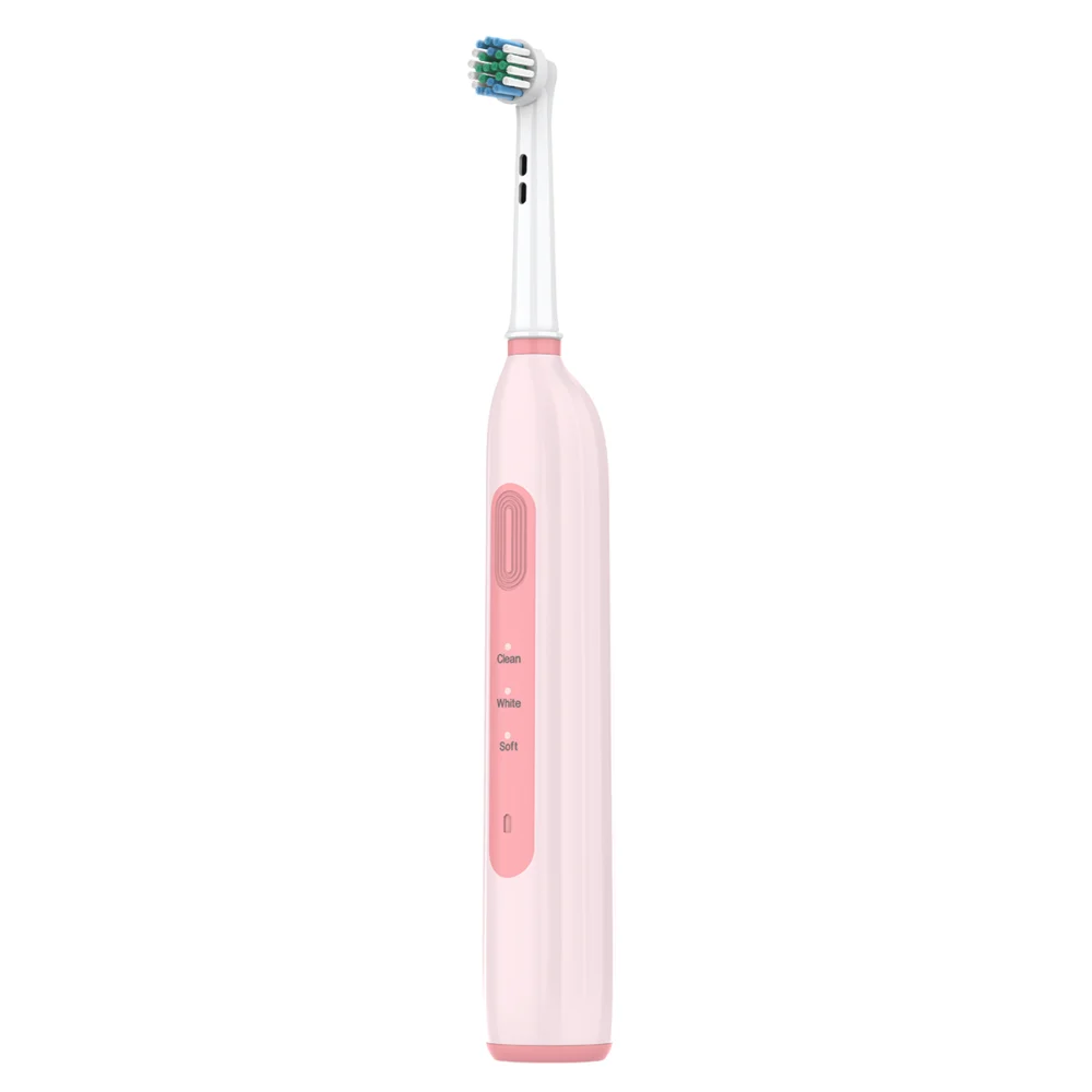 Side view of Grin Teeth ET 6A rotating oscillating electric toothbrush, quiet operation and slim ergonomic handle